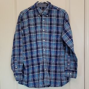 Men LARGE Blue and White Plaid Cotton Shirt By Covington